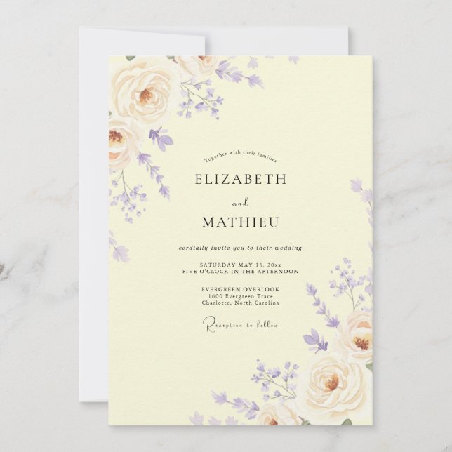 Invitation Mariage à la Lavande Abricot Eucalyptus (Devant)