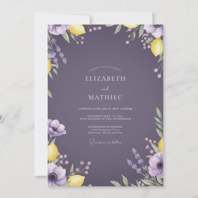 Invitation Mariage à la lavande Eucalyptus Citron Prune (Devant)