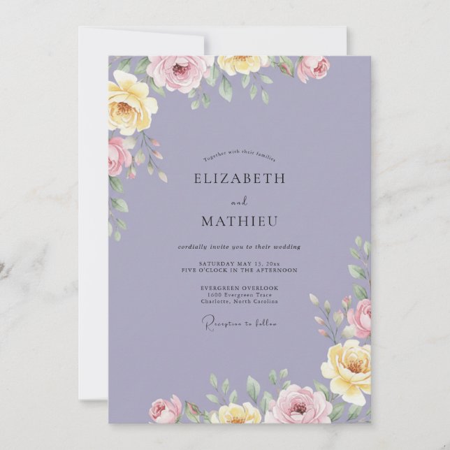 Invitation Mariage à la Lavande Ranunculus Eucalyptus (Devant)
