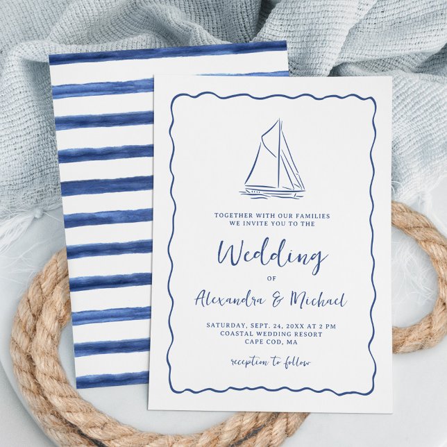 Invitation Mariage à la Main Bateau à Voile Bleu Marine (Créateur téléchargé)
