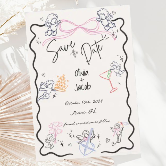 Invitation Mariage à la main de Whimsical tiré Cupid Scribble (Créateur téléchargé)