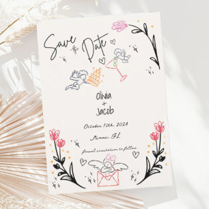 Invitation Mariage à la main de Whimsical tiré Cupid Scribble