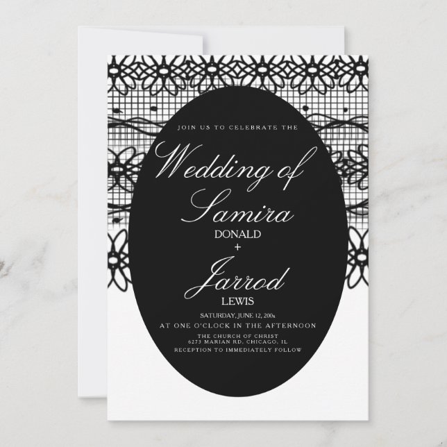 Invitation Mariage à la main dessinée en noir et blanc en den (Devant)