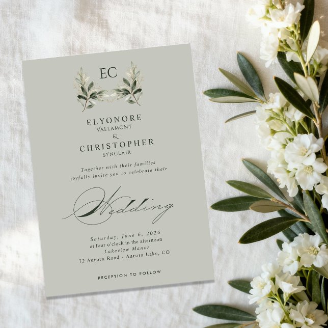 Invitation Mariage à la Monogramme de Branche d'Olivier Vert  (Créateur téléchargé)