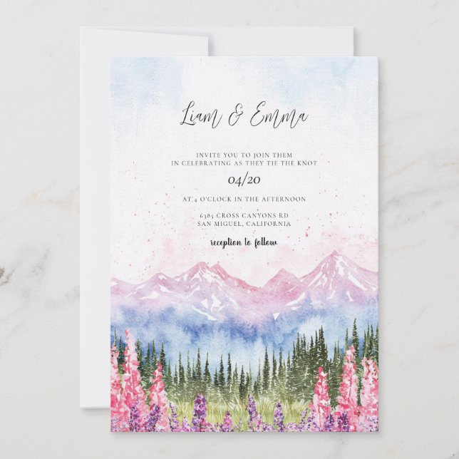 Invitation Mariage à la Montagne Aquarelle (Devant)