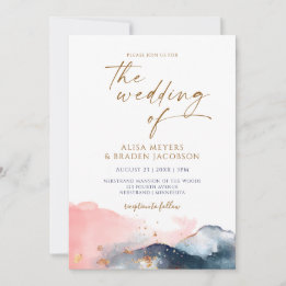 Invitation Mariage à la Montagne Moderne Aquarelle Navy Rose