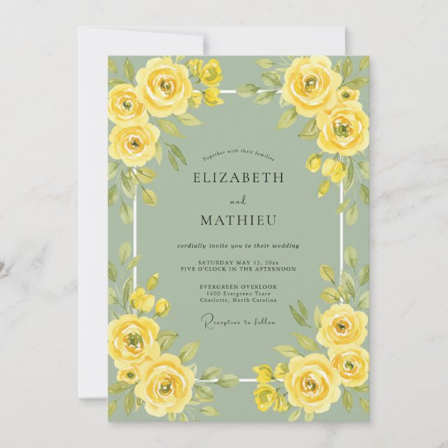 Invitation Mariage à la Mousse de Rose Jaune (Devant)