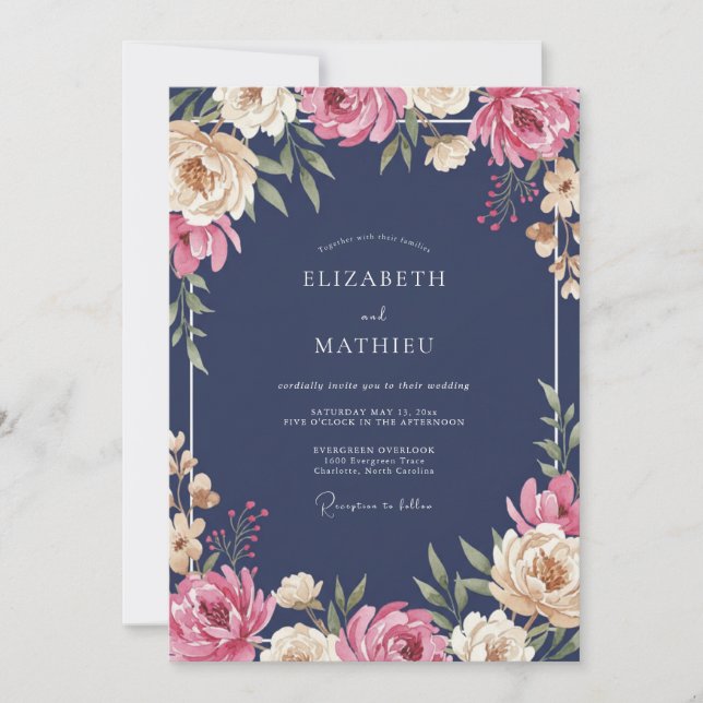 Invitation Mariage à la Pêche de Minuit Ranunculus Eucalyptus (Devant)