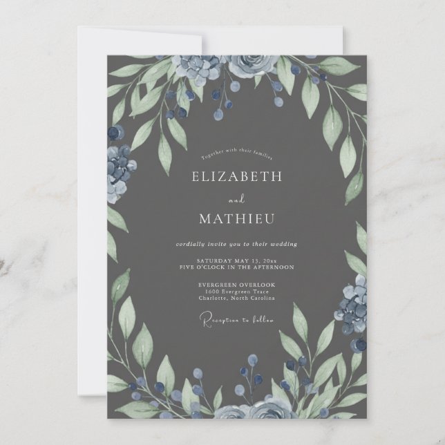 Invitation Mariage à la peinture de pétale de saphir sur ardo (Devant)
