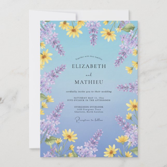 Invitation Mariage à la Pervenche Daisy Eucalyptus (Devant)