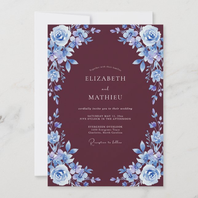 Invitation Mariage à la Petale Azur de Bourgogne (Devant)