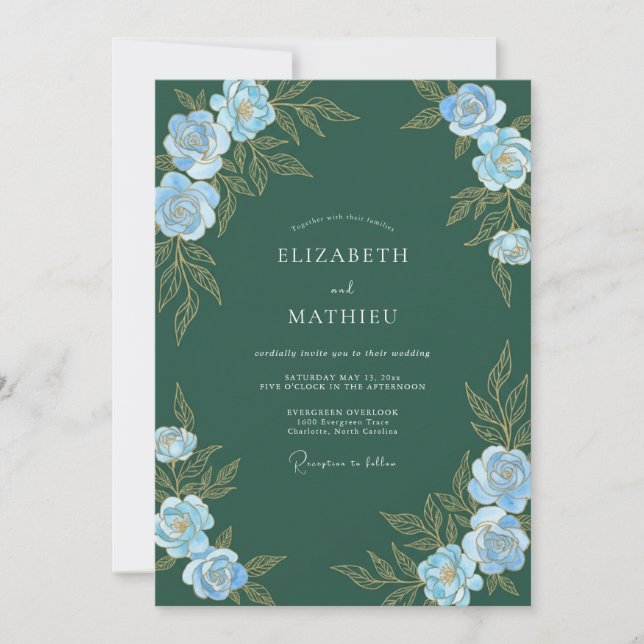 Invitation Mariage à la Petale Azur Émergente (Devant)