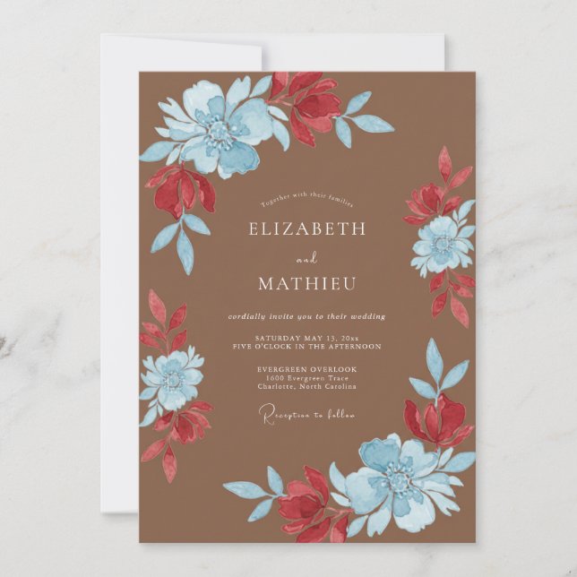 Invitation Mariage à la Pétale Azur Taupe (Devant)