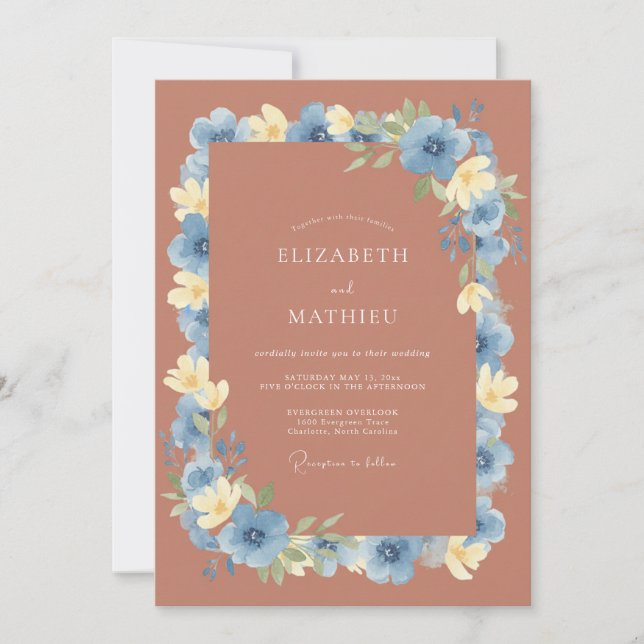 Invitation Mariage à la Petale Azur Terracotta (Devant)