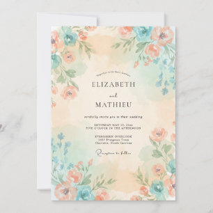 Invitation Mariage à la Pétale Azurée de Pêche Rosée