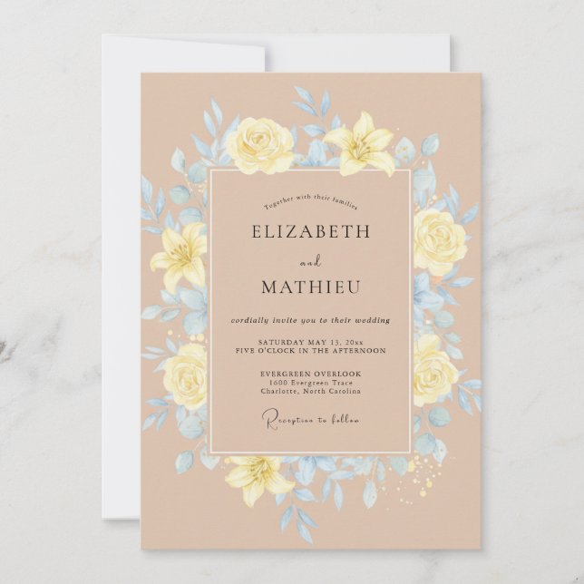 Invitation Mariage à la Pétale Azurée Jaune Pâle (Devant)