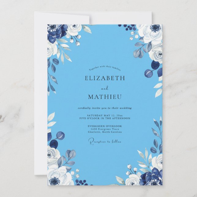 Invitation Mariage à la Petale Blanche Azur (Devant)