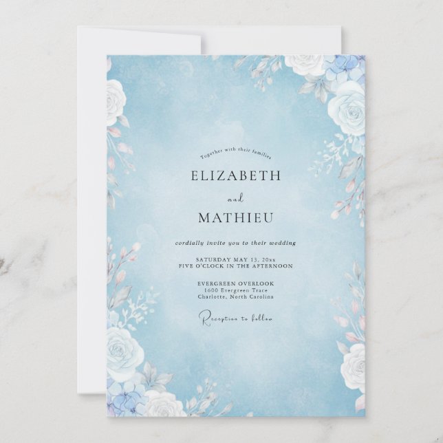 Invitation Mariage à la Pétale Bleu Poudre (Devant)