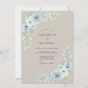 Invitation Mariage à la Pétale Bleue Poudre de Champagne