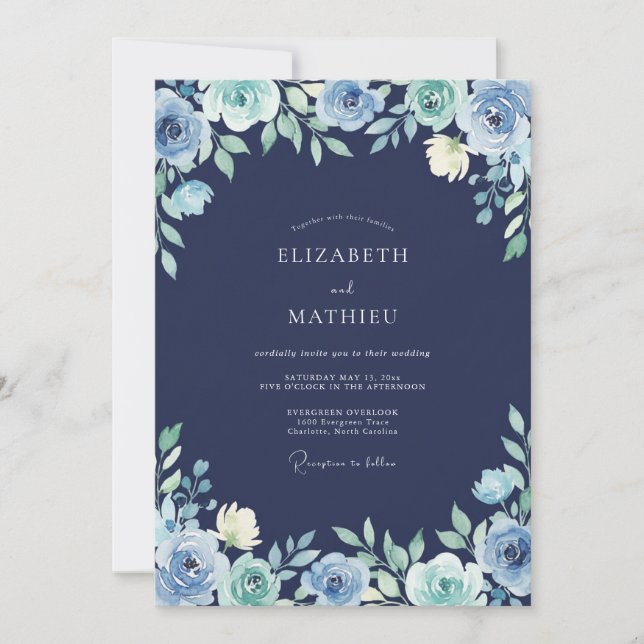 Invitation Mariage à la Pétale Céruléenne de Minuit (Devant)