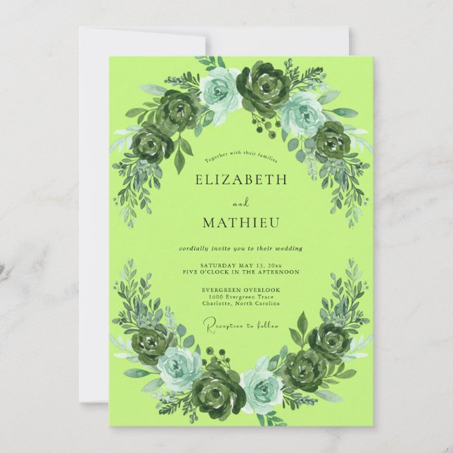 Invitation Mariage à la Petale Chartreuse (Devant)