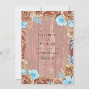 Invitation Mariage à la Pétale Cyan Terracotta