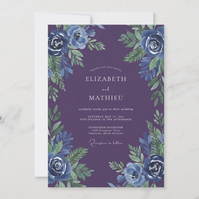 Invitation Mariage à la Petale d'Aquarelle de Prune (Devant)