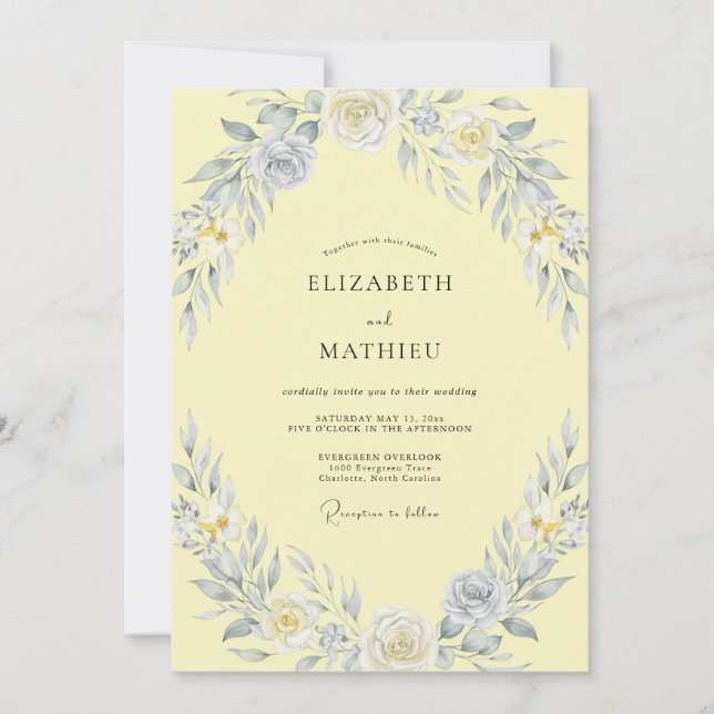 Invitation Mariage à la Pétale d'Argent au Beurre Crème (Devant)