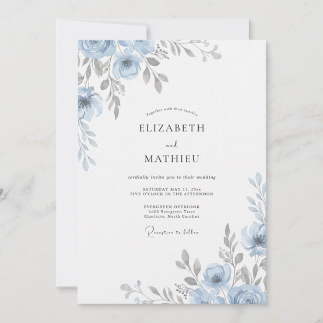 Invitation Mariage à la Petale d'Argent en Acier (Devant)