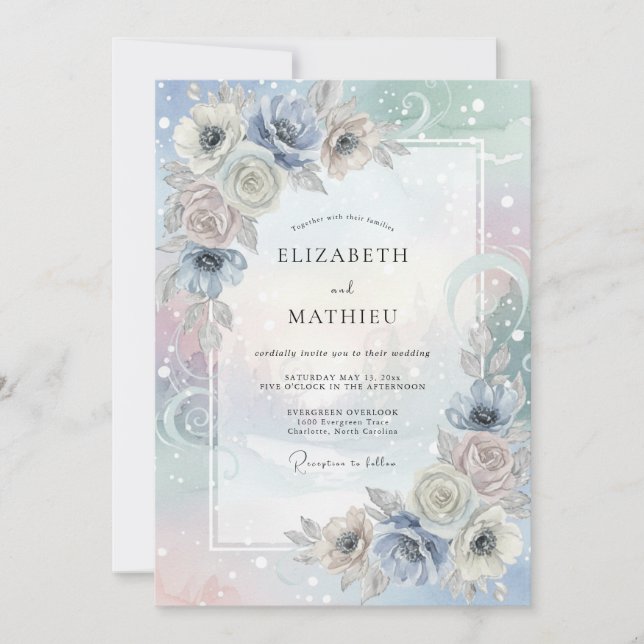 Invitation Mariage à la Pétale d'Argent et Pervenche (Devant)