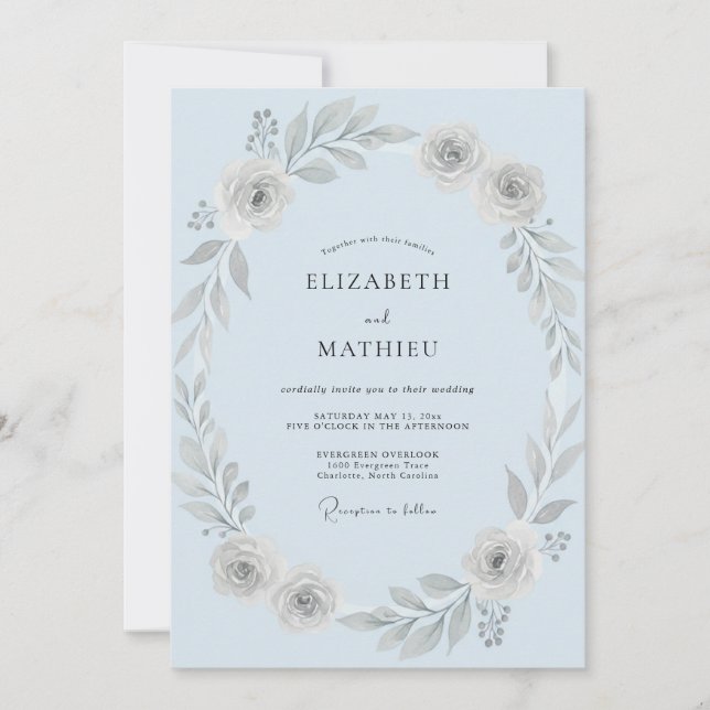 Invitation Mariage à la Petale d'Argent Glacé (Devant)