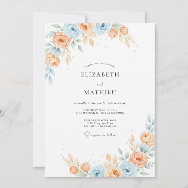 Invitation Mariage à la Pétale d'Azur et Pêche Chaude (Devant)