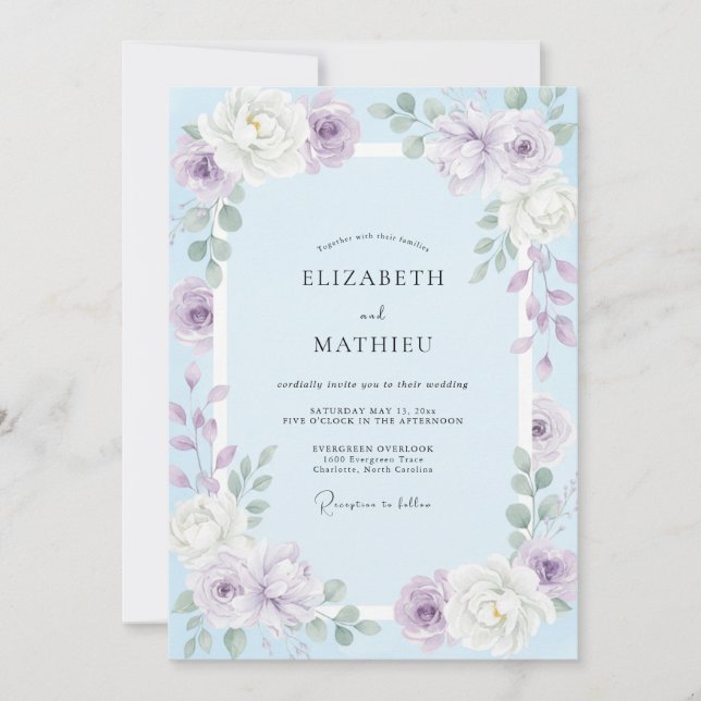 Invitation Mariage à la Pétale d'Azur Lavande (Devant)