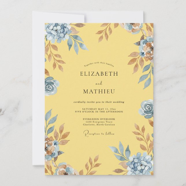 Invitation Mariage à la Petale d'Azure Citron (Devant)