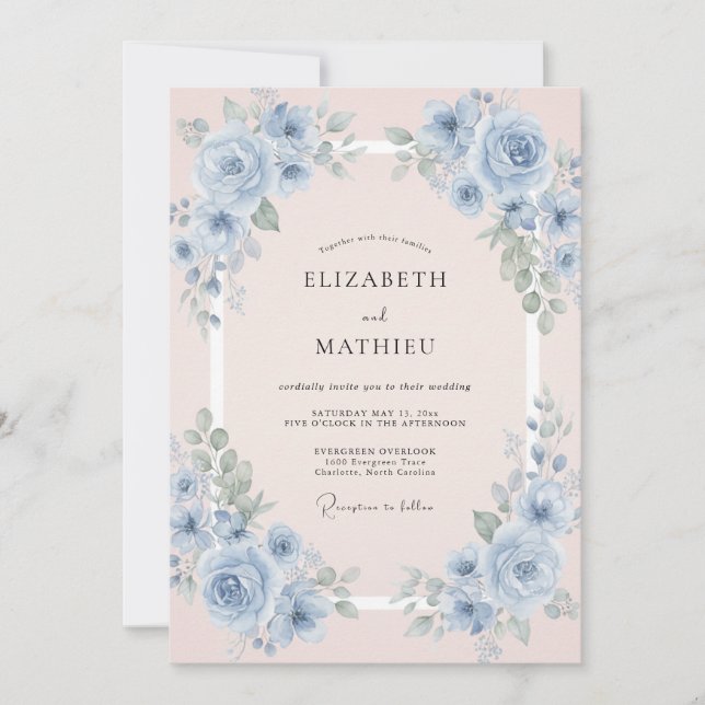 Invitation Mariage à la Pétale de Bleuet Perle (Devant)