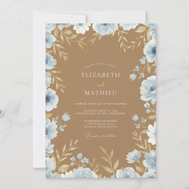 Invitation Mariage à la Petale de Chameau Azur (Devant)