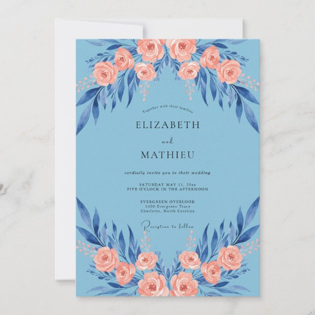 Invitation Mariage à la Petale de Corail Azur (Devant)