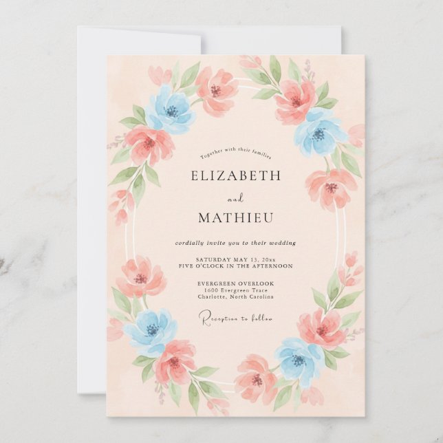 Invitation Mariage à la Petale de Corail Céleste (Devant)