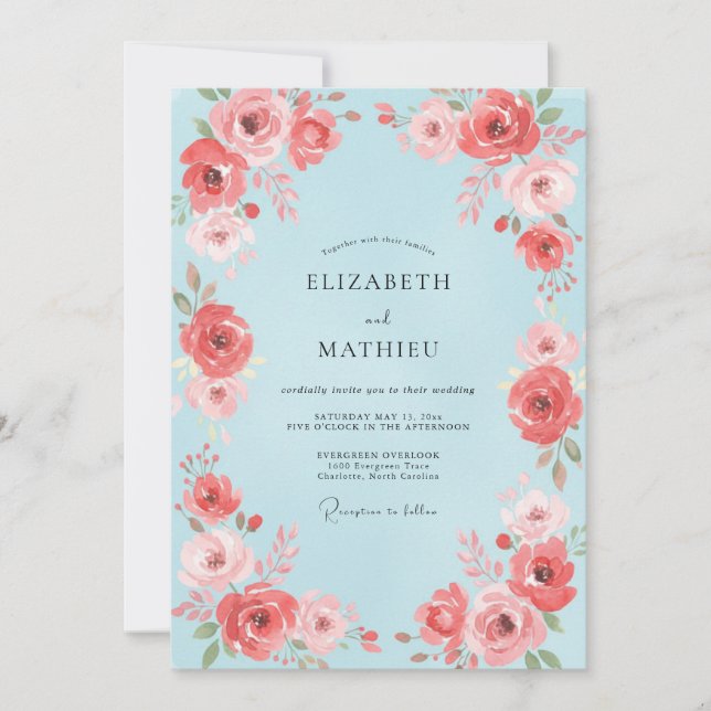 Invitation Mariage à la Petale de Corail Céruléen (Devant)