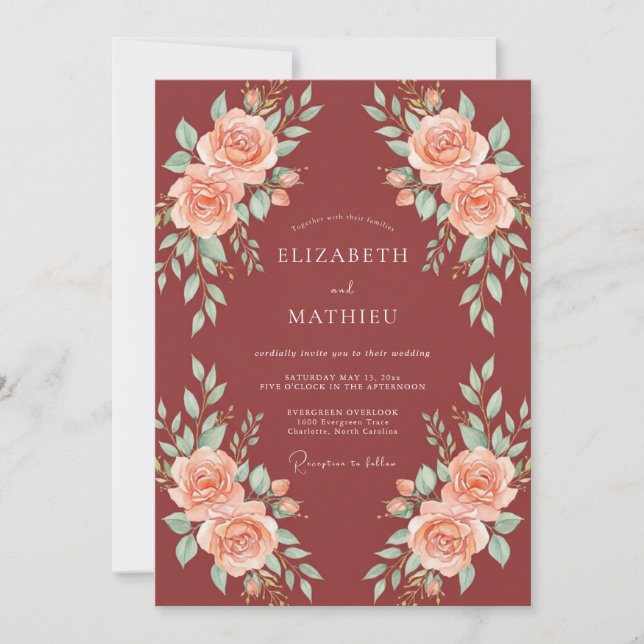 Invitation Mariage à la Petale de Corail d'Argile (Devant)