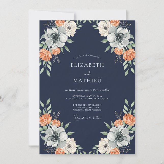 Invitation Mariage à la Petale de Corail de Minuit (Devant)