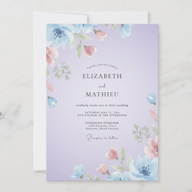 Invitation Mariage à la Pétale de Corail Lavande (Devant)