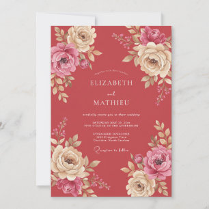 Invitation Mariage à la pétale de corail profond