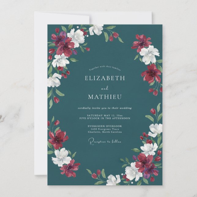 Invitation Mariage à la Pétale de Cramoisi Sarcelle (Devant)