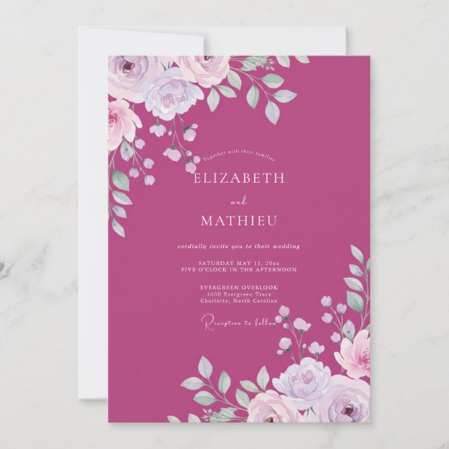 Invitation Mariage à la Pétale de Lavande Baies (Devant)