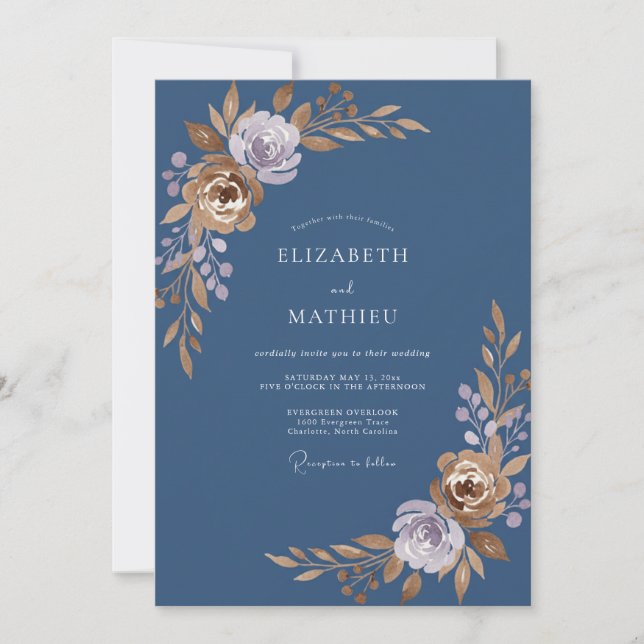 Invitation Mariage à la Petale de Lavande en Acier (Devant)