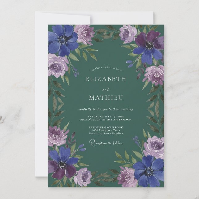 Invitation Mariage à la Pétale de Lilas Indigo (Devant)