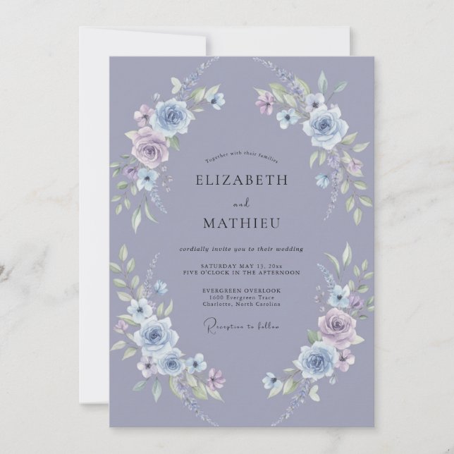 Invitation Mariage à la Petale de Mauve Acier (Devant)