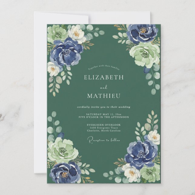 Invitation Mariage à la Petale de Mousse Indigo (Devant)