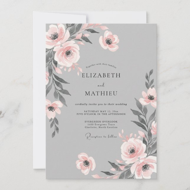 Invitation Mariage à la Petale de Pêche Argentée (Devant)